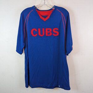 MLB Chicago Cubs Majestic Stitched Embroidered Cubs Blue Logo T Shirt Men Large